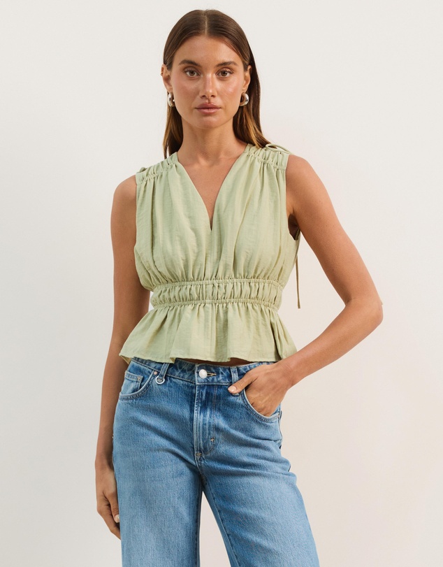Atmos&Here - Ray Linen Blend Sleeveless Gathered Top