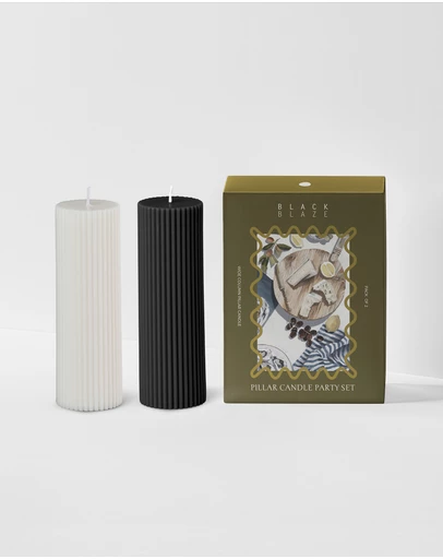 Black Blaze - Wide Column Pillar Candle Party Set