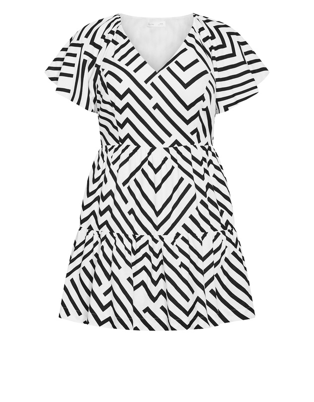 City Chic - Island Linear Print Mini Dress - Ivory