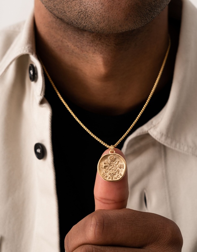 Dower & Hall - Men's Lucky Sixpence Talisman Necklace In Gold Vermeil