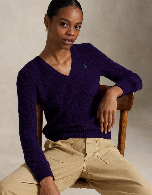 Polo Ralph Lauren - Cable-Knit Wool-Cashmere V-Neck Sweater - ICONIC EXCLUSIVE