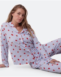 Bras N Things - Strawberry Patch Long Sleeve - Light Blue/ Print