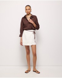 AERE - Contrast Trim Linen Wrap Skirt