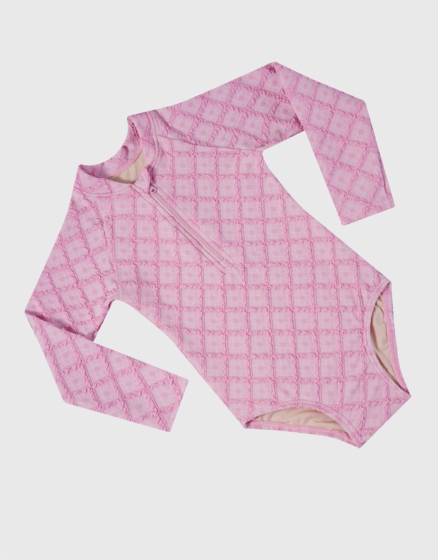 Aqua Blu Kids - Stepping Stones Pink Long Sleeve One Piece - Babies
