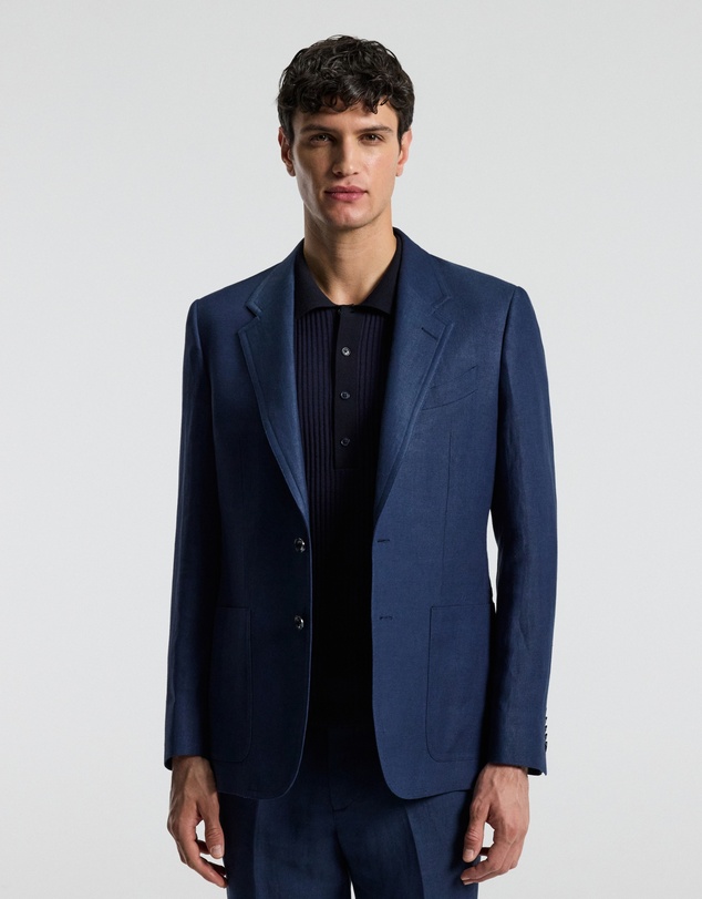 Calibre - Textured Linen Blend Blazer Denim Blue