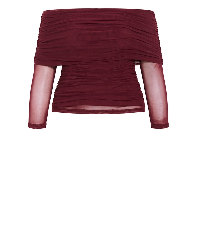 City Chic - Plus size Dana Mesh Long Sleeve Top - dark cherry