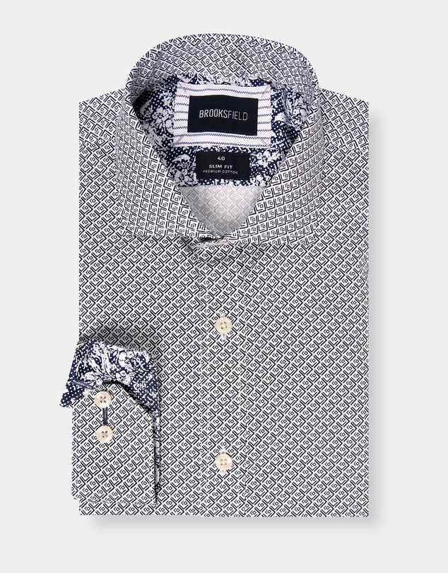 Brooksfield - ABSTRACT PRINT SLIM FIT DRESS SHIRT