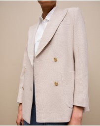 Trenery - Pique Blend Double Breasted Blazer in Stone