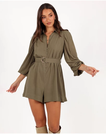 Petal & Pup - Louise Belted Romper - Khaki