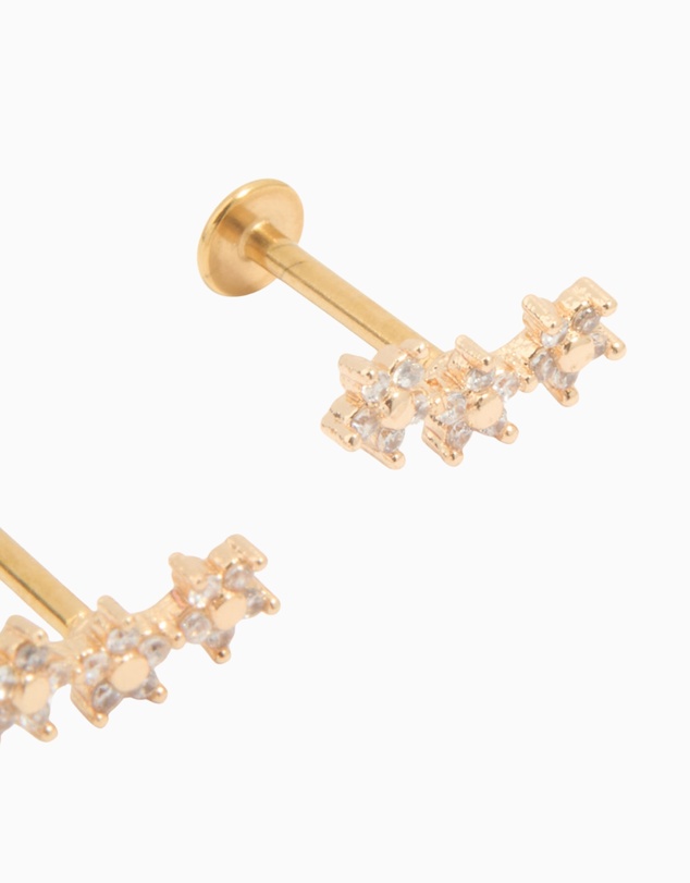 Lovisa - Gold Plated Surgical Steel Cubic Zirconia Flower Trio Flat Back Earrings