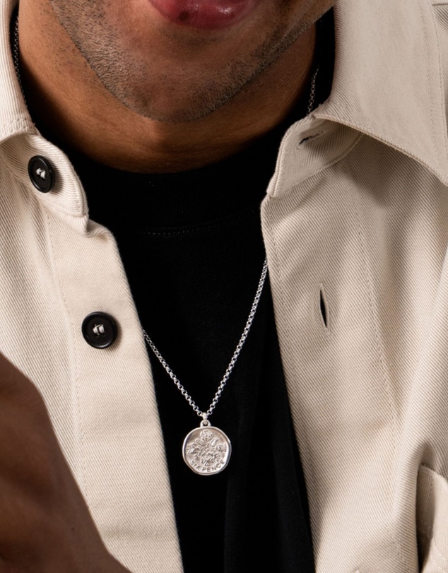 Dower & Hall - Men's Lucky Sixpence Talisman Necklace In Sterling Silver
