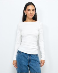 AERE - Boat Neck Gathered Jersey Top