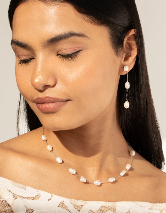 Mestige - Monaco Freshwater Pearl Earrings - Silver Plated