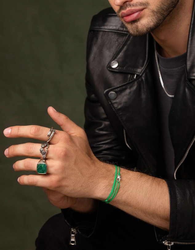 Nialaya Jewellery - Green Wrap-Around String Bracelet with Sterling Silver Lock