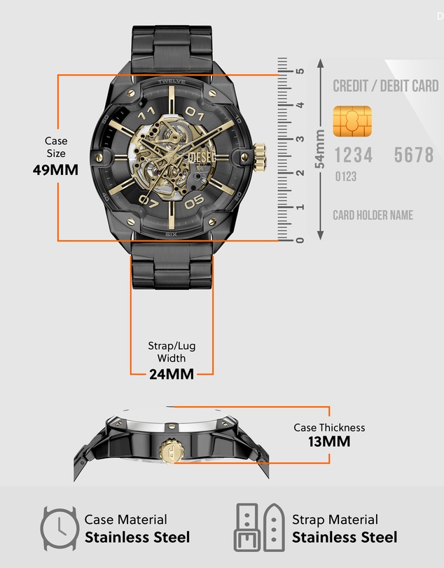 Diesel - Spiked Automatic Black Analogue Watch