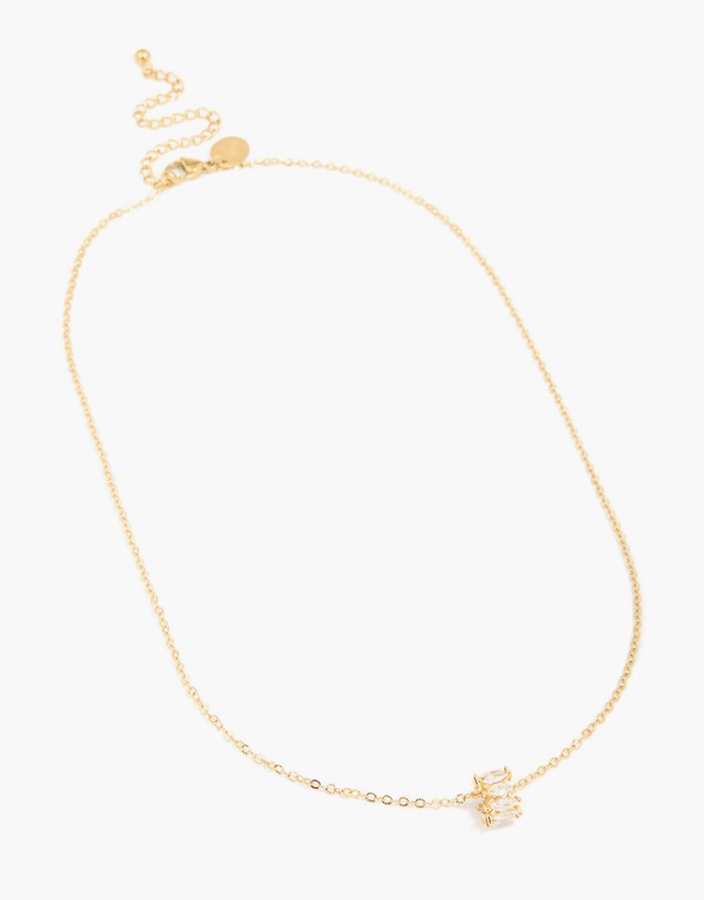 Lovisa - Waterproof Gold Plated Stainless Steel Cubic Zirconia Baguette Pendant Twisted Necklace