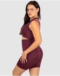 B Free Intimate Apparel - Double Racer Padded Sports Bra & High Waist Midi Biker Shorts Set