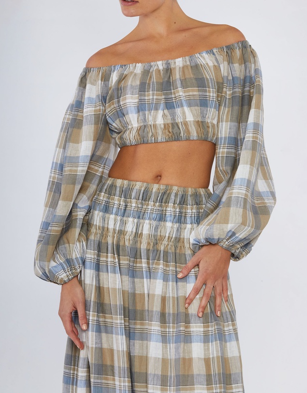 Amelius - Allegra Linen Plaid Crop Top
