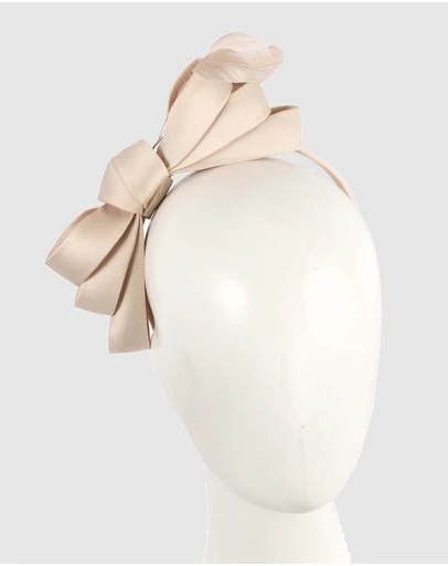 Max Alexander - Large Nude Satin Bow Racing Fascinator