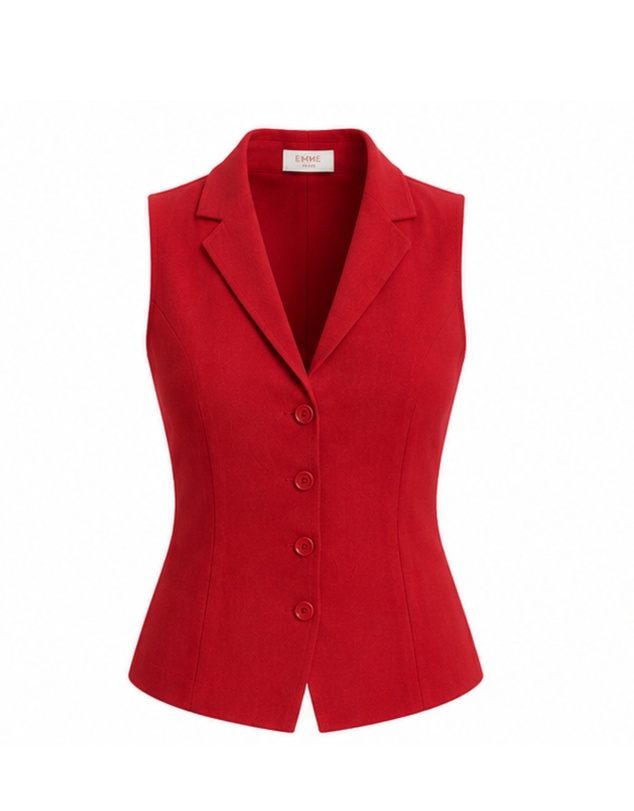 Emme | Max Mara Group - Geranium Red Stretch Cotton Blend Waistcoat