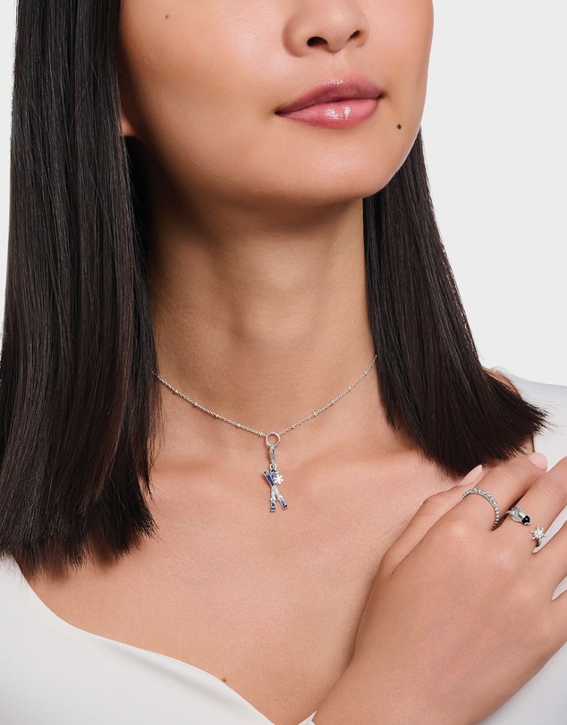 THOMAS SABO - Silver Charm Blue Skis With Snowflake Charm