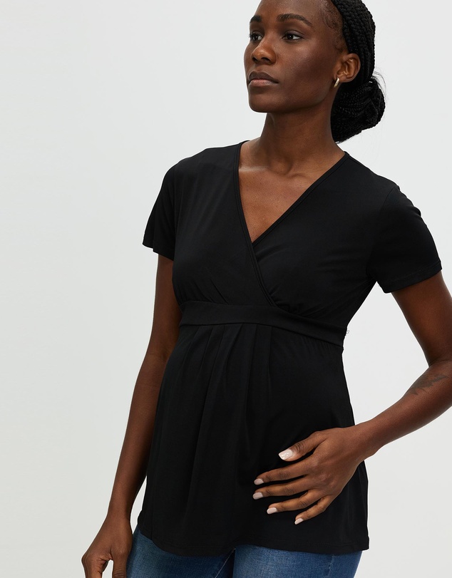 Angel Maternity - Maternity Crossover Short Sleeve V-Neck Work Top