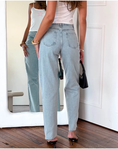 Beginning Boutique - Kansis Light Blue Uneven Waist Jeans