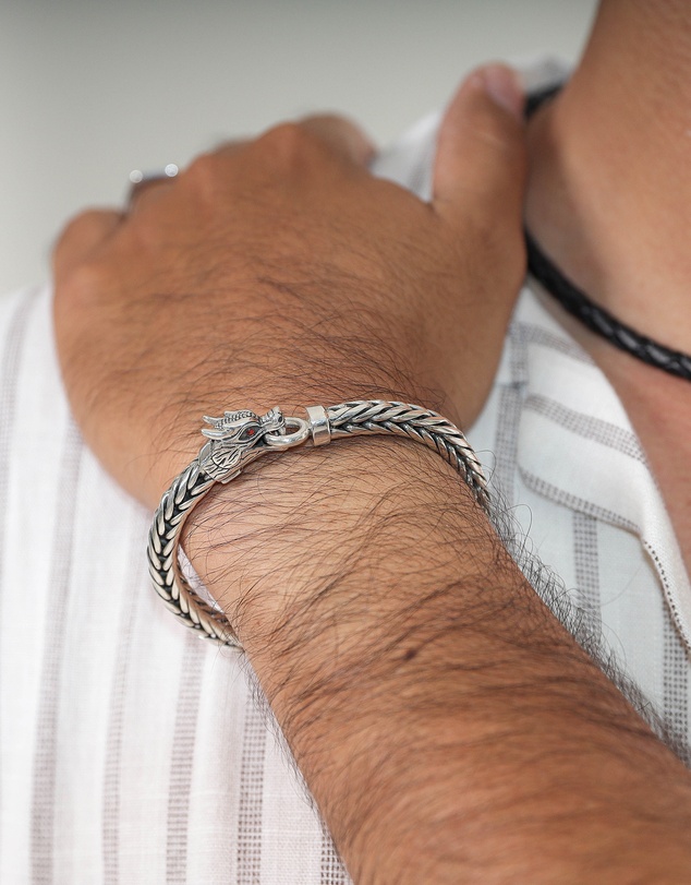 Kuzzoi - Bracelet Dragon Head Wheat Chain Bracelet in 925 Silver