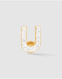 Wanderlust + Co - Alphabet Pave Gold Flat Back Earring - Letter U
