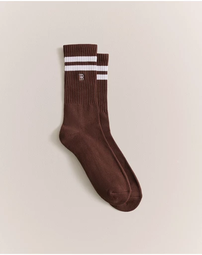 Trenery - Monogram Rib Sport Sock in Rich Brown