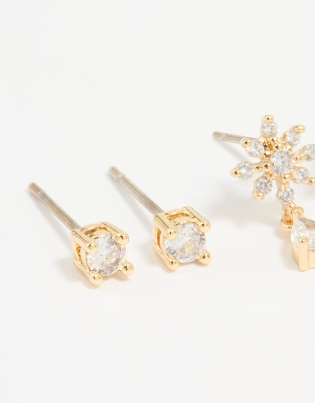 Lovisa - Gold Plated Cubic Zirconia Classic & Flower Teardrop Earrings 2-Pack