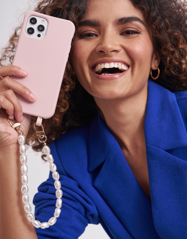 LOUVE COLLECTION - Dusty Pink Phone Case + Pearl Crossbody Chain & Wristlet