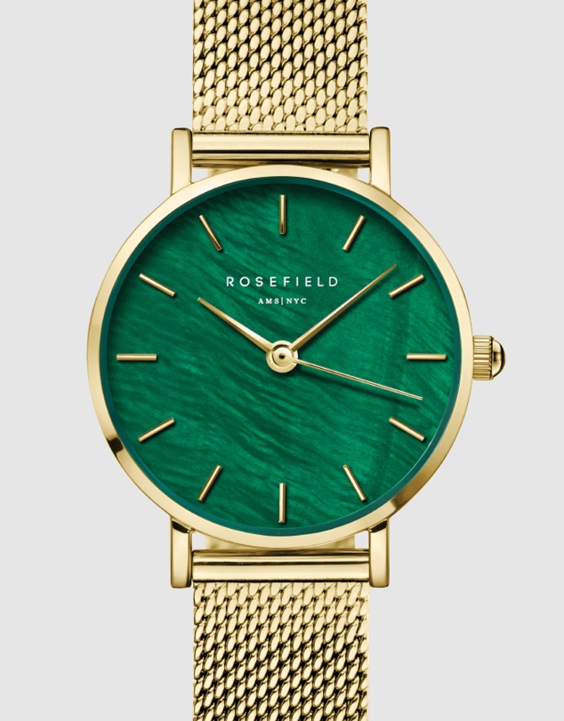 Rosefield - The Small Edit - Gold Mesh With Green Dial