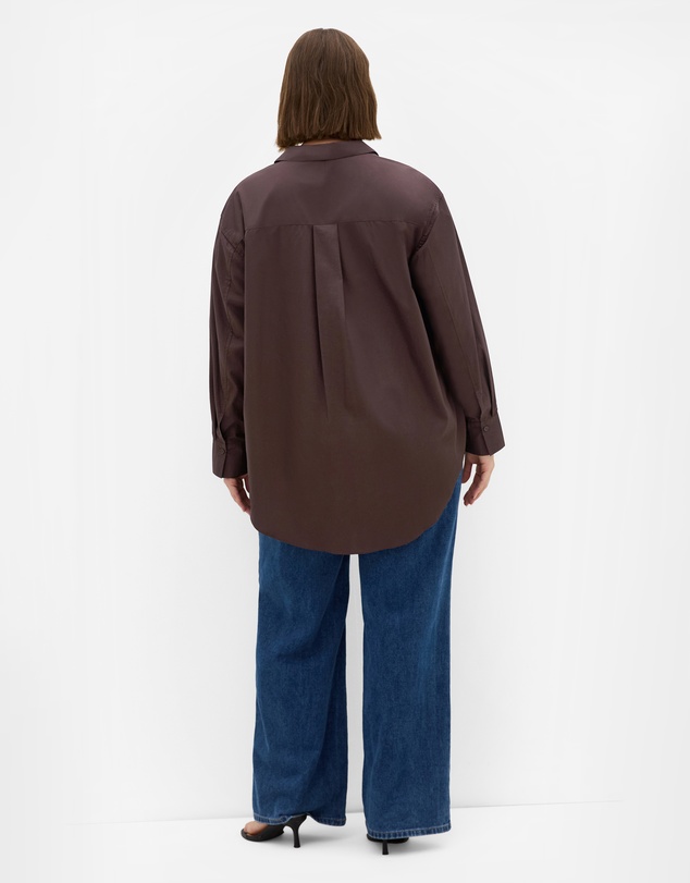 City Chic - Plus size Chiara Cotton Longline Shirt - chocolate