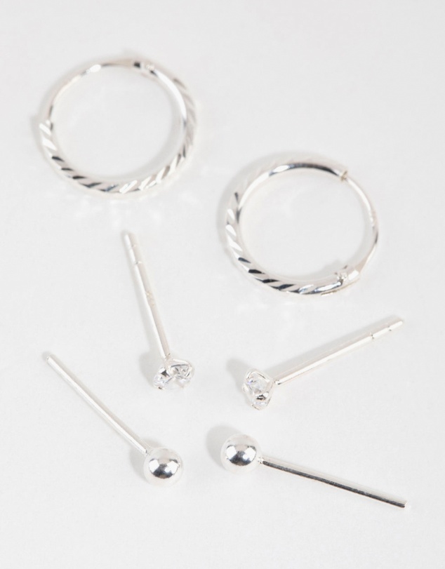 Lovisa - Sterling Silver Ball Diamante Stud & Hoop Earring Pack