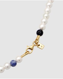 Kuzzoi - ICONIC EXCLUSIVE - Necklace Men Beads with Shell Core Pearls And Blue Agate in 925 Sterling Silver Gold Plated