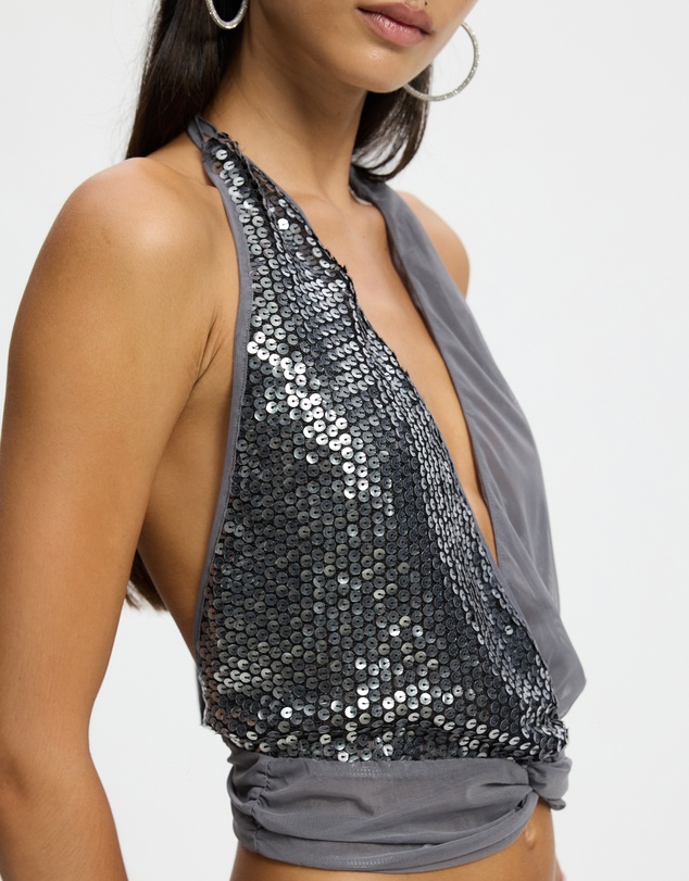 Jaded London - Sequin Mesh Twist Top