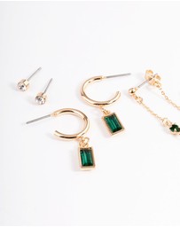 Lovisa - Green Diamante Baguette Earrings 4-Pack