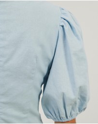 Atmos&Here - Ava Linen Blend Puff Sleeve Maxi Dress