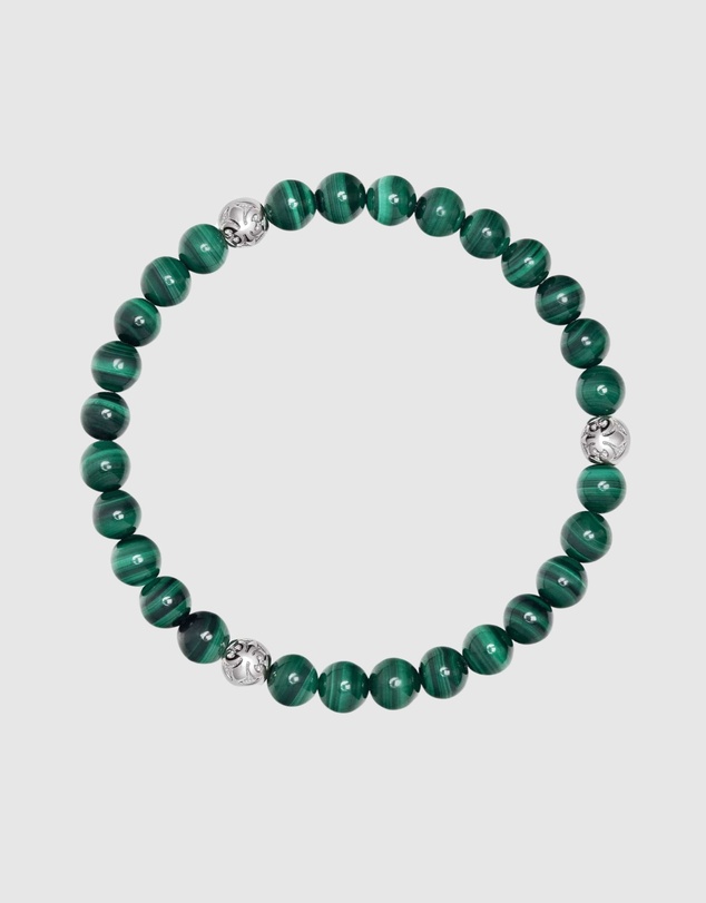Nialaya Jewellery - 6mm Green Malachite Bracelet with Silver Balls