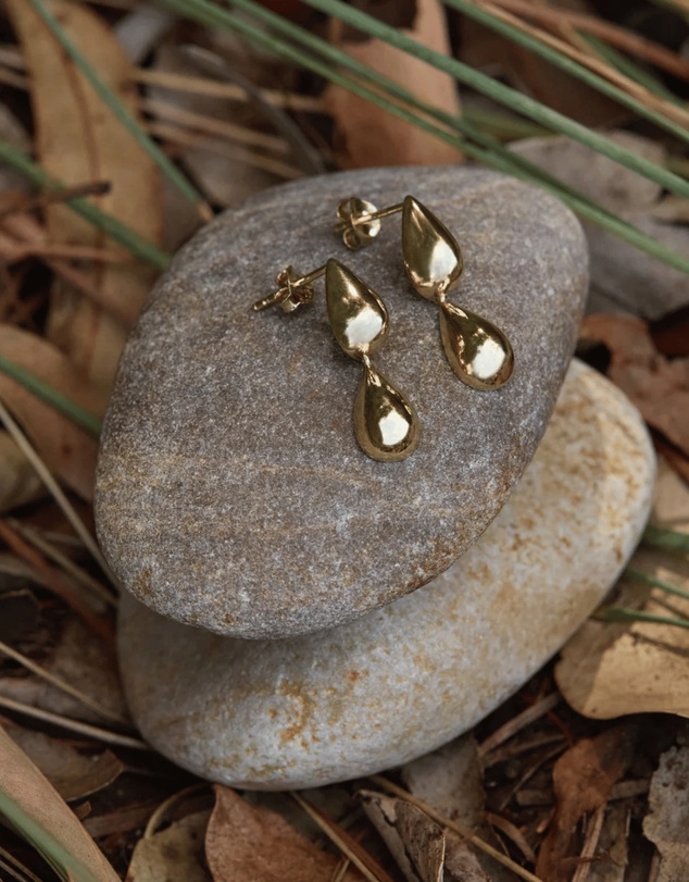 Najo - Liora Double Drop Yellow Gold Stud Earring