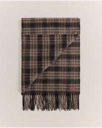 Trenery - Alba Wool Cashmere Check Scarf in Coffee Bean