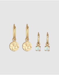 Elli Jewelry - Earrings Creoles Platelets Set of 2 with Opal in 925 sterling silver gold plated