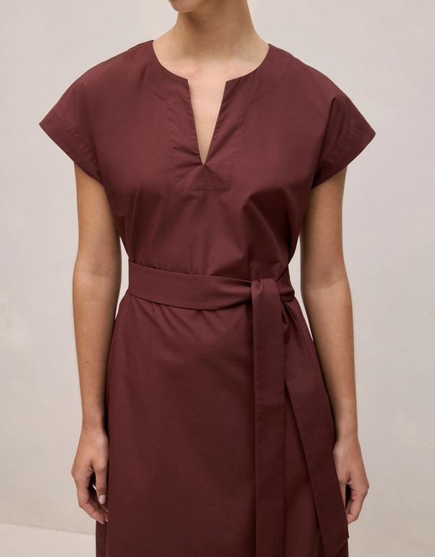 Trenery - Cotton Poplin Cap Sleeve Belted Dress in Espresso