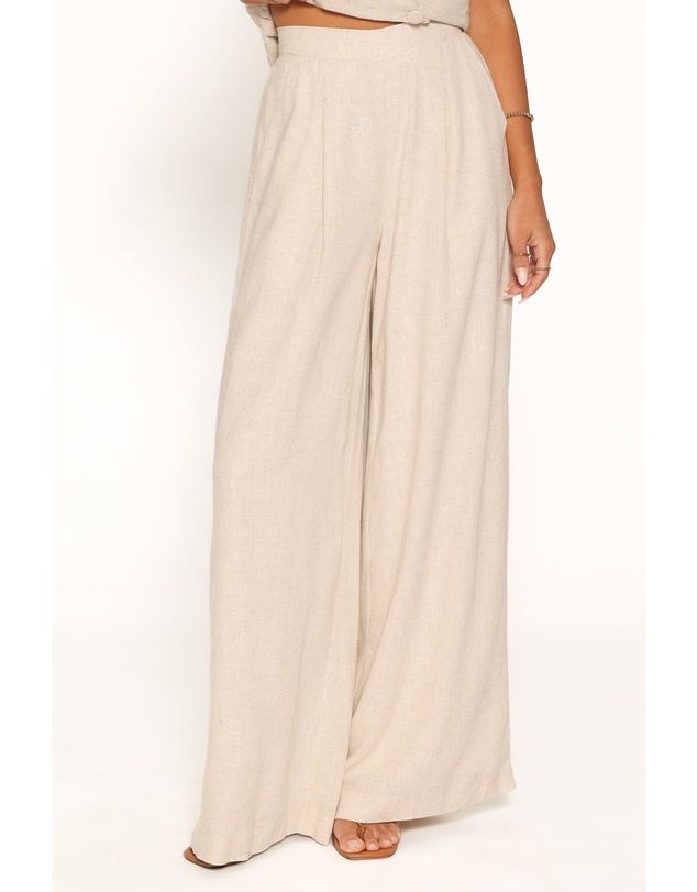 Petal & Pup - Lorrie Wide Leg Linen Blend Pants - Oatmeal