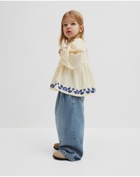 Country Road - Long Sleeve Embroidered Shirred Blouse