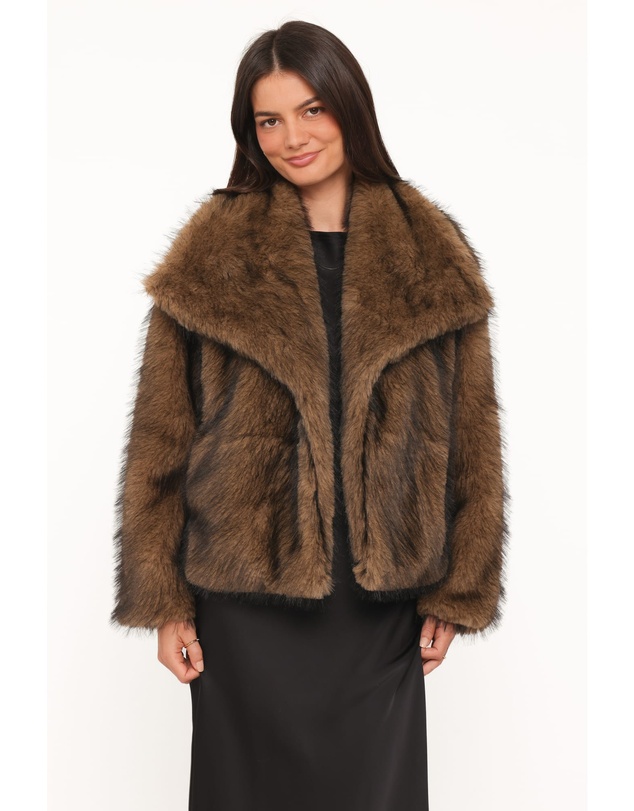 Petal & Pup - Carmie Fur Collared Jacket - Brown