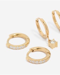 Lovisa - Waterproof Gold Plated Stainless Steel Diamante Earrings 3-Pack