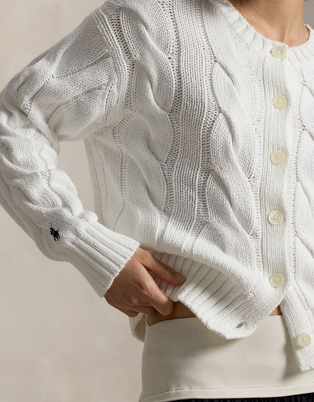 Polo Ralph Lauren - Cable-Knit Cotton Crewneck Cardigan - The ICONIC Exclusive