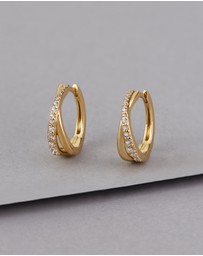 Wanderlust + Co - Twist Pave 14K Gold Vermeil 12mm Huggie Earrings